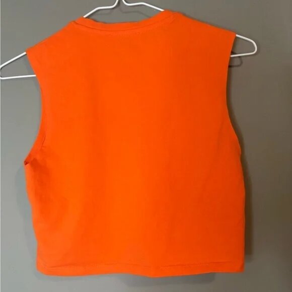 Zara size Small Women's Orange Crop Sleeveless Top, Cotton, Bright - Picture 3 of 5